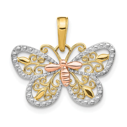 14K Bicolor mit Weiß Rhodium Diamantiert Schmetterling Anhänger
