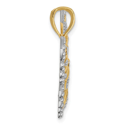 14K Gelbgold und Rhodium mit Schmetterling-Anhänger aus Rhodium