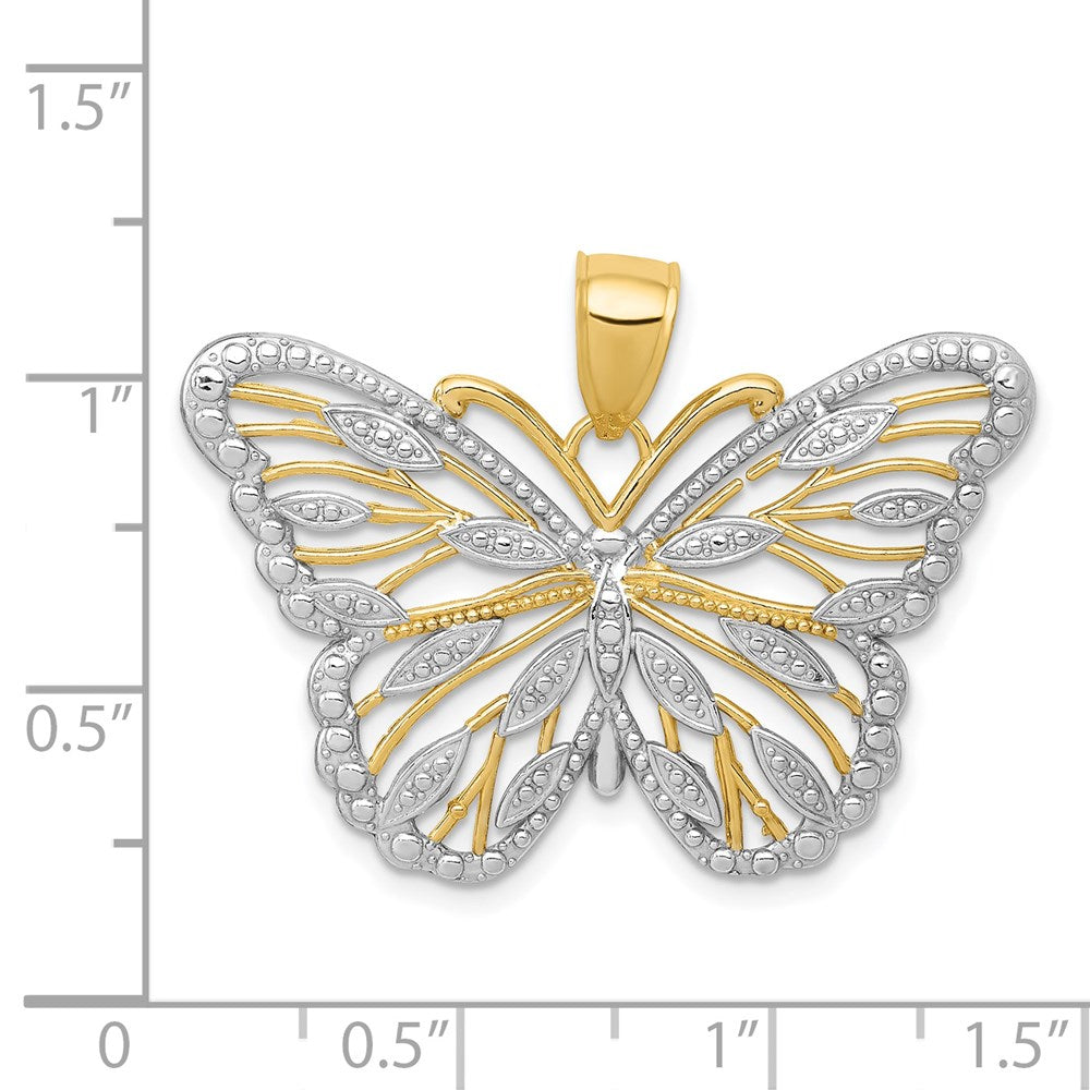 14K Gelbgold und Rhodium mit Schmetterling-Anhänger aus Rhodium