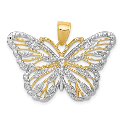 14K Gelbgold und Rhodium mit Schmetterling-Anhänger aus Rhodium