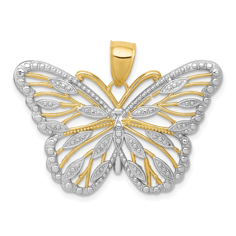 14K Gelbgold und Rhodium mit Schmetterling-Anhänger aus Rhodium