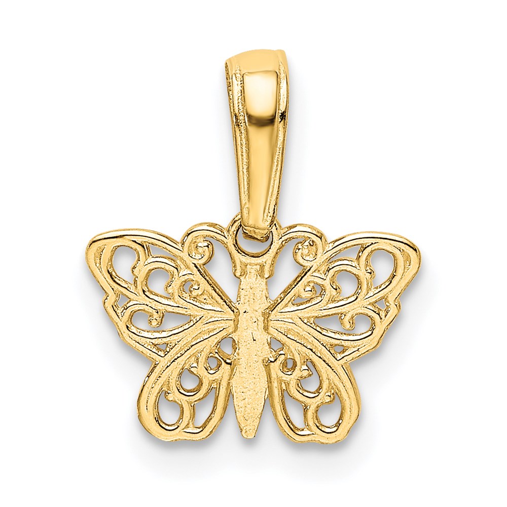 14K Gelbgold Poliert Filigran Schmetterling Charm