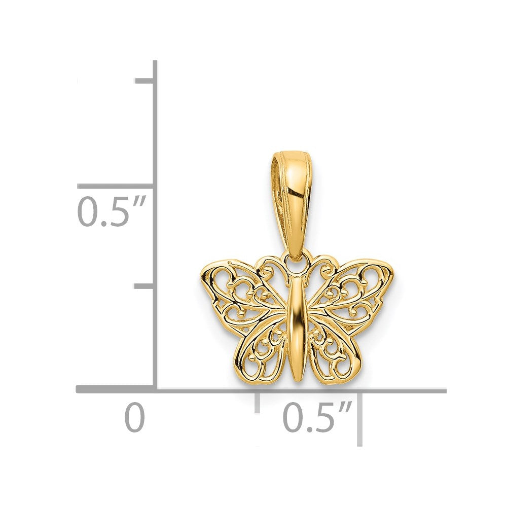 14K Gelbgold Poliert Filigran Schmetterling Charm