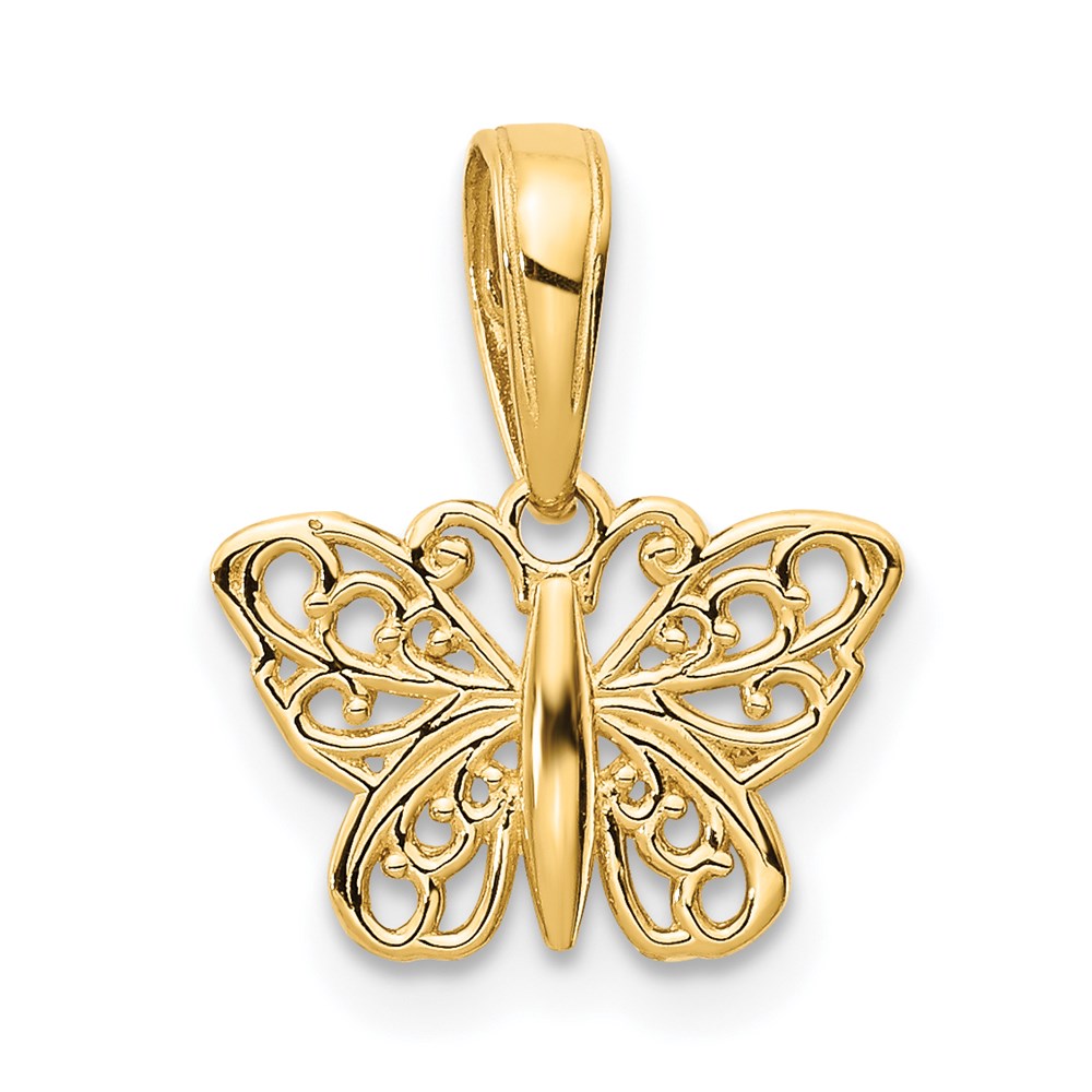 14K Gelbgold Poliert Filigran Schmetterling Charm