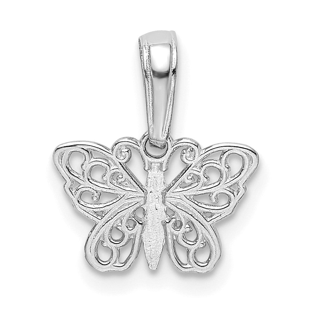 14K Weißgold Poliert Filigran Schmetterling Charm