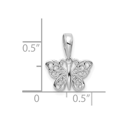 14K Weißgold Poliert Filigran Schmetterling Charm