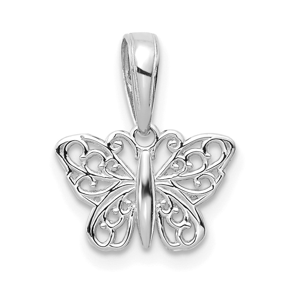 14K Weißgold Poliert Filigran Schmetterling Charm