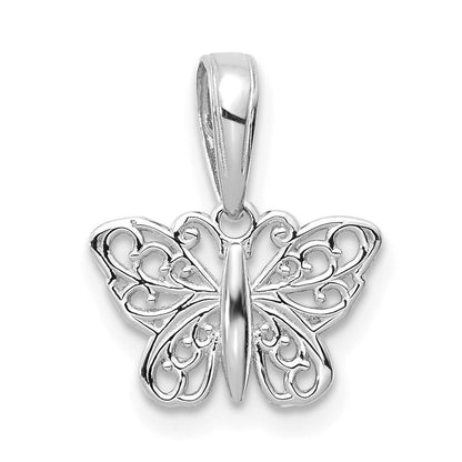 14K Weißgold Poliert Filigran Schmetterling Charm