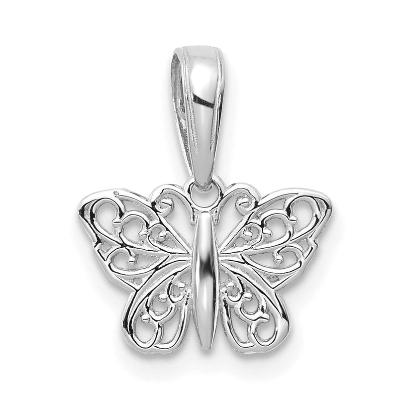 14K Weißgold Poliert Filigran Schmetterling Charm