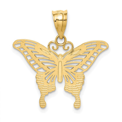 14K Gelb & Rhodium und Diamantiert Schmetterling Anhänger