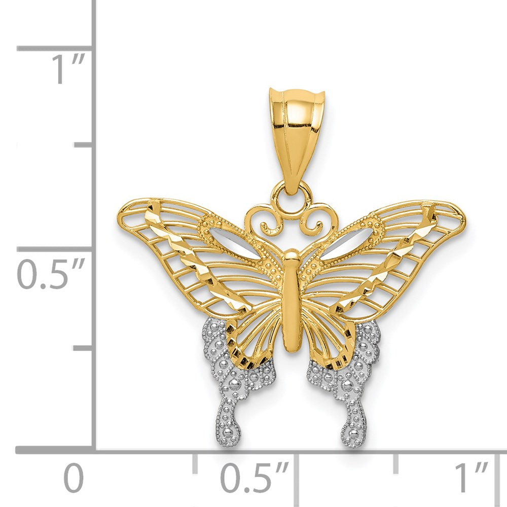 14K Gelb & Rhodium und Diamantiert Schmetterling Anhänger