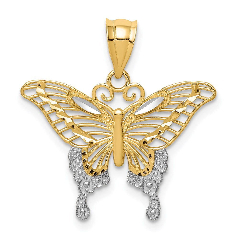 14K Gelb & Rhodium und Diamantiert Schmetterling Anhänger