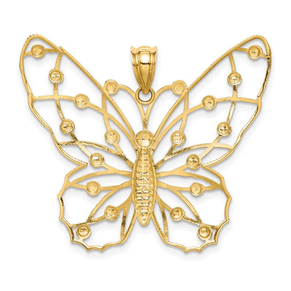 14K Gelbgold mit Rhodium-Beschichtung, diamantgeschliffener Schmetterlings-Anhänger