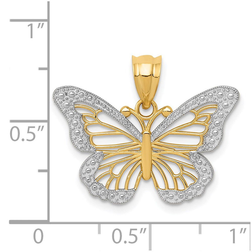 14K Gelb- & Rhodiumgold mit Rhodium-Schmetterlingsanhänger