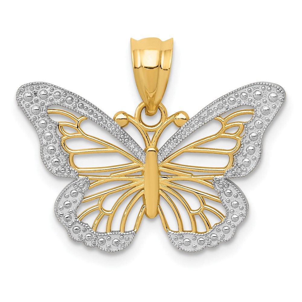 14K Gelb- & Rhodiumgold mit Rhodium-Schmetterlingsanhänger