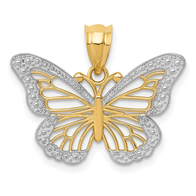 14K Gelb- & Rhodiumgold mit Rhodium-Schmetterlingsanhänger