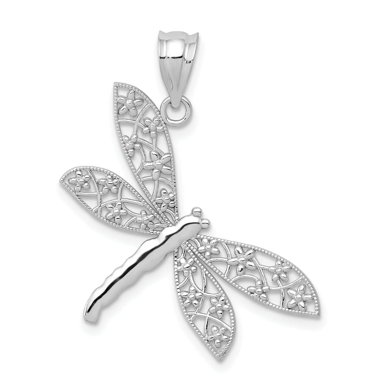 14K Weißgold Filigran Libelle Anhänger