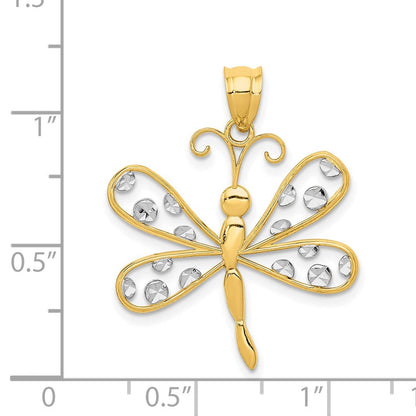 14K Gelb- & Rhodiumgold Diamantgeschliffener Libellen-Anhänger