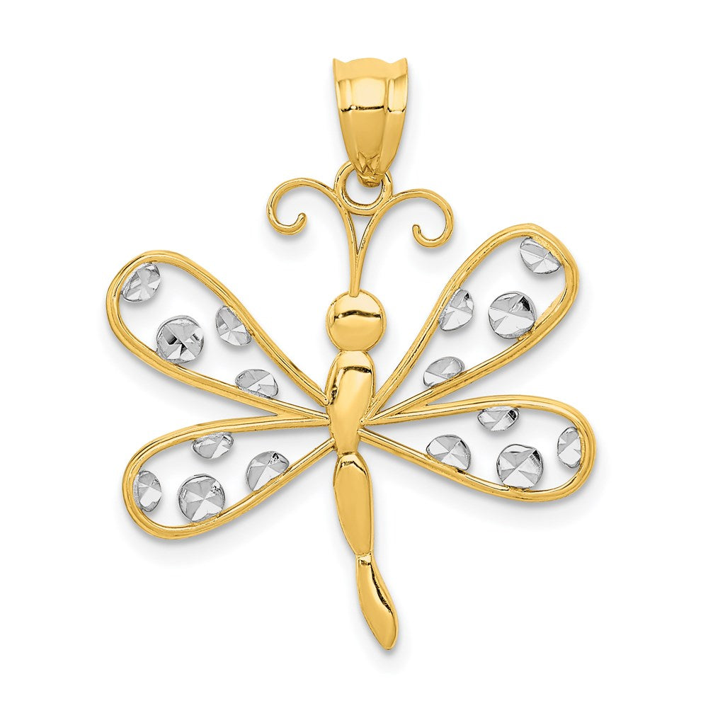 14K Gelb- & Rhodiumgold Diamantgeschliffener Libellen-Anhänger