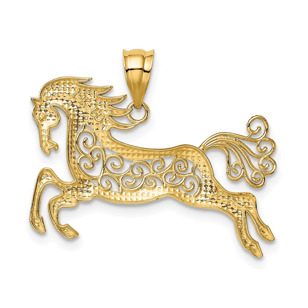 14K Gelbgold mit Rhodium, Filigran-Pferdeanhänger mit Rhodium