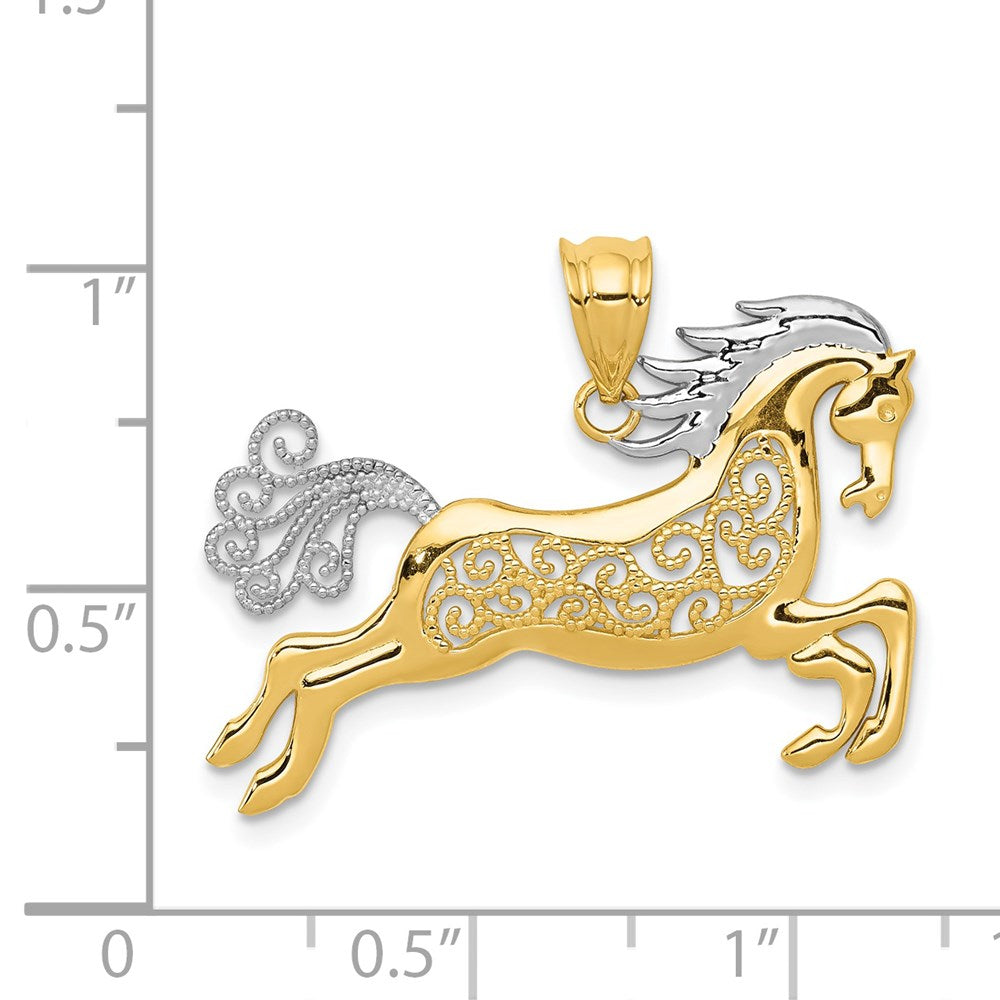 14K Gelbgold mit Rhodium, Filigran-Pferdeanhänger mit Rhodium