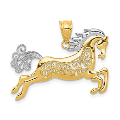 14K Gelbgold mit Rhodium, Filigran-Pferdeanhänger mit Rhodium