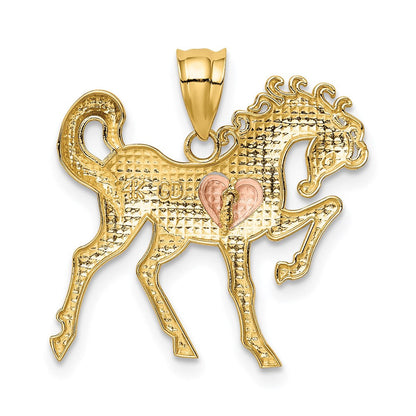 14K Bicolor Gold Pferd mit Herz Charm aus Gelbgold und Roségold