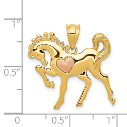14K Bicolor Gold Pferd mit Herz Charm aus Gelbgold und Roségold