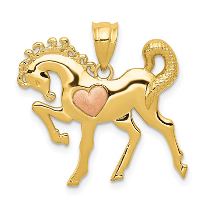 14K Bicolor Gold Pferd mit Herz Charm aus Gelbgold und Roségold