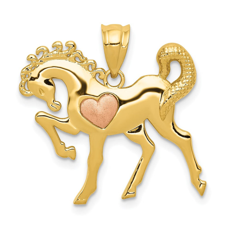 14K Bicolor Gold Pferd mit Herz Charm aus Gelbgold und Roségold