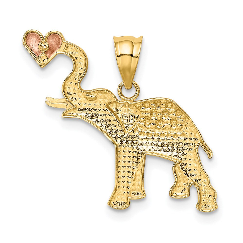14 Karat Bicolor-Gold mit Weißrhodium diamantbesetzter Elefanten-Anhänger mit Herz