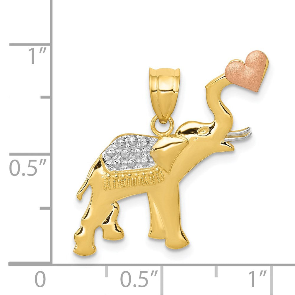 14 Karat Bicolor-Gold mit Weißrhodium diamantbesetzter Elefanten-Anhänger mit Herz