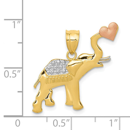 14 Karat Bicolor-Gold mit Weißrhodium diamantbesetzter Elefanten-Anhänger mit Herz