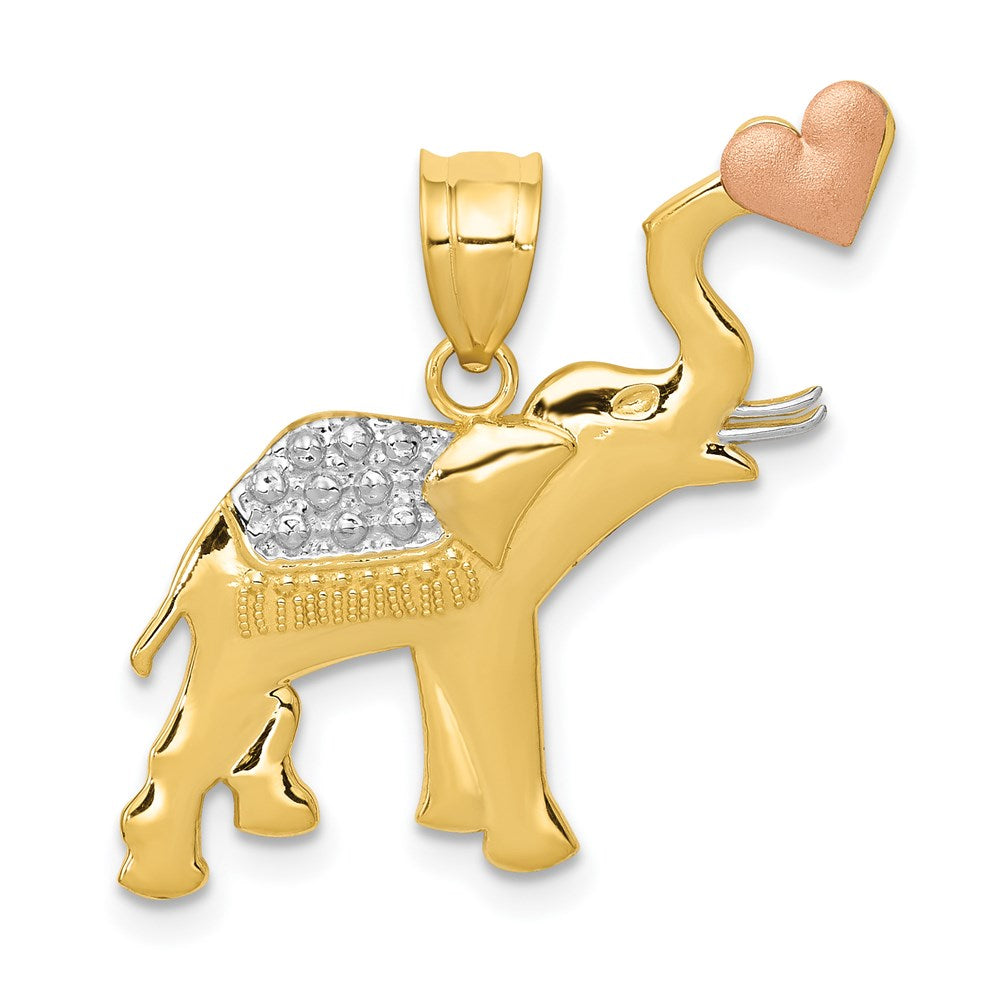 14 Karat Bicolor-Gold mit Weißrhodium diamantbesetzter Elefanten-Anhänger mit Herz