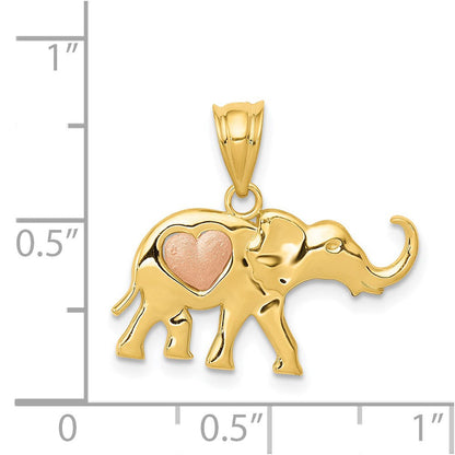 14K Bicolor Gelb und Roségold Elefant mit Herz Charm