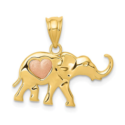 14K Bicolor Gelb und Roségold Elefant mit Herz Charm