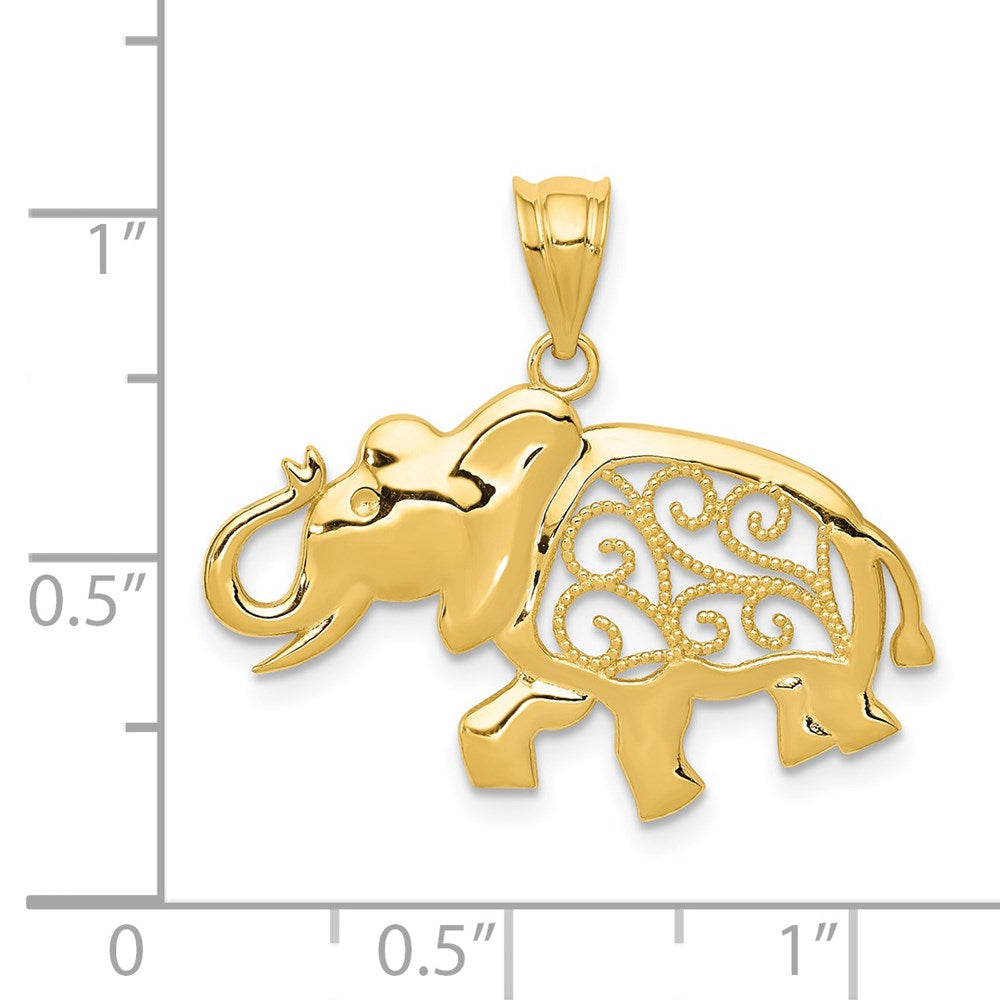 14K Gelbgold Elefant-Anhänger mit Filigranarbeit