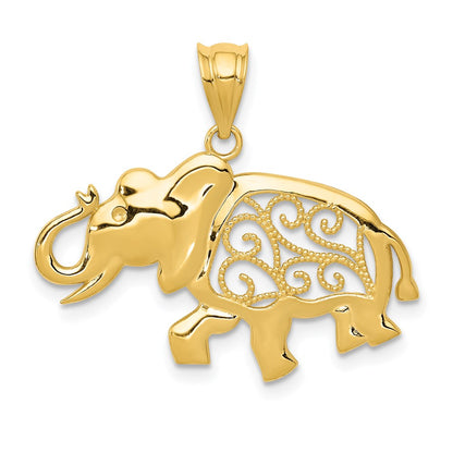 14K Gelbgold Elefant-Anhänger mit Filigranarbeit