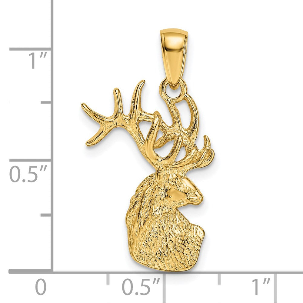14K Gelbgold Polierter Hirschkopf-Charm