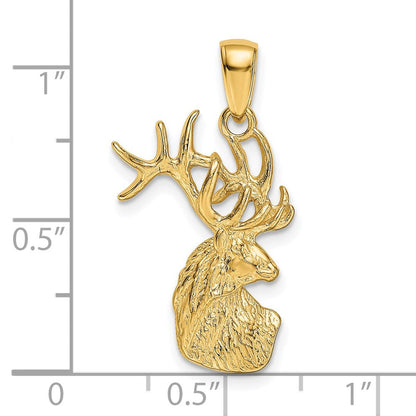 14K Gelbgold Polierter Hirschkopf-Charm