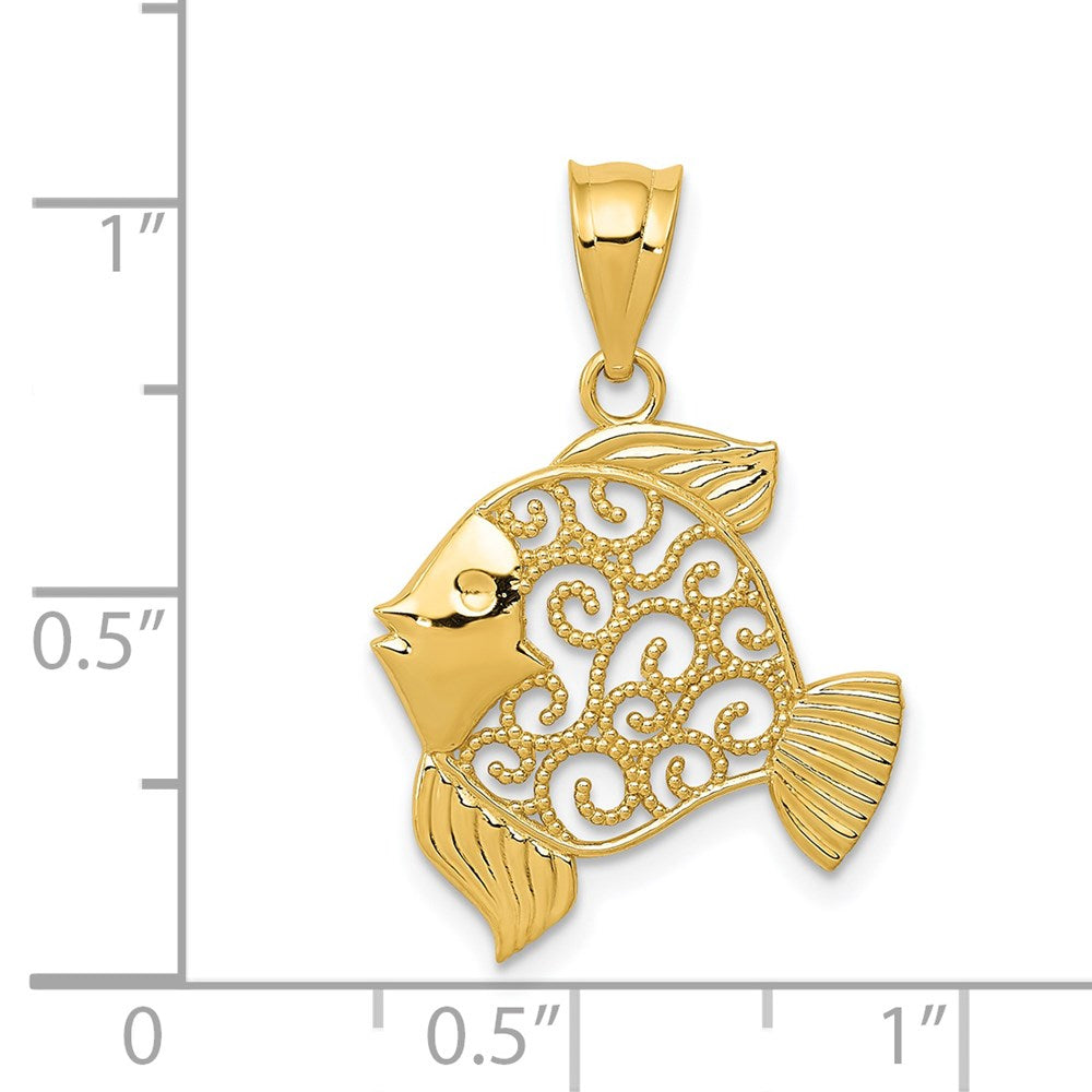 14K Gelbgold Filigran Fisch Anhänger
