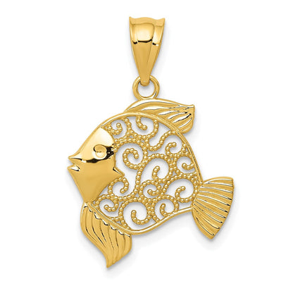 14K Gelbgold Filigran Fisch Anhänger