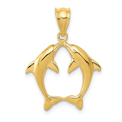 14K Gelbgold Anhänger mit zwei Delfinen
