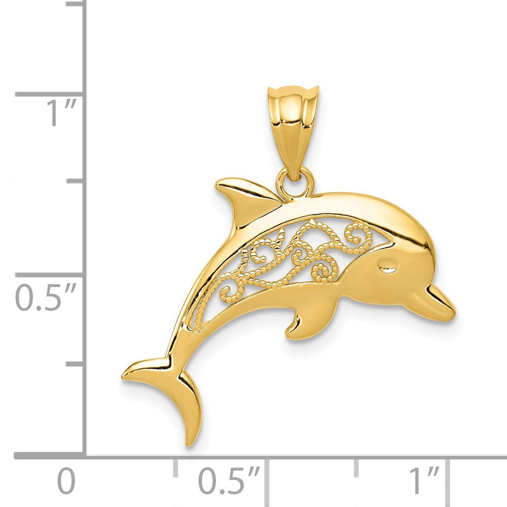 14K Gelbgold Filigran Delfin Anhänger