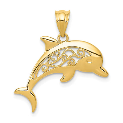 14K Gelbgold Filigran Delfin Anhänger