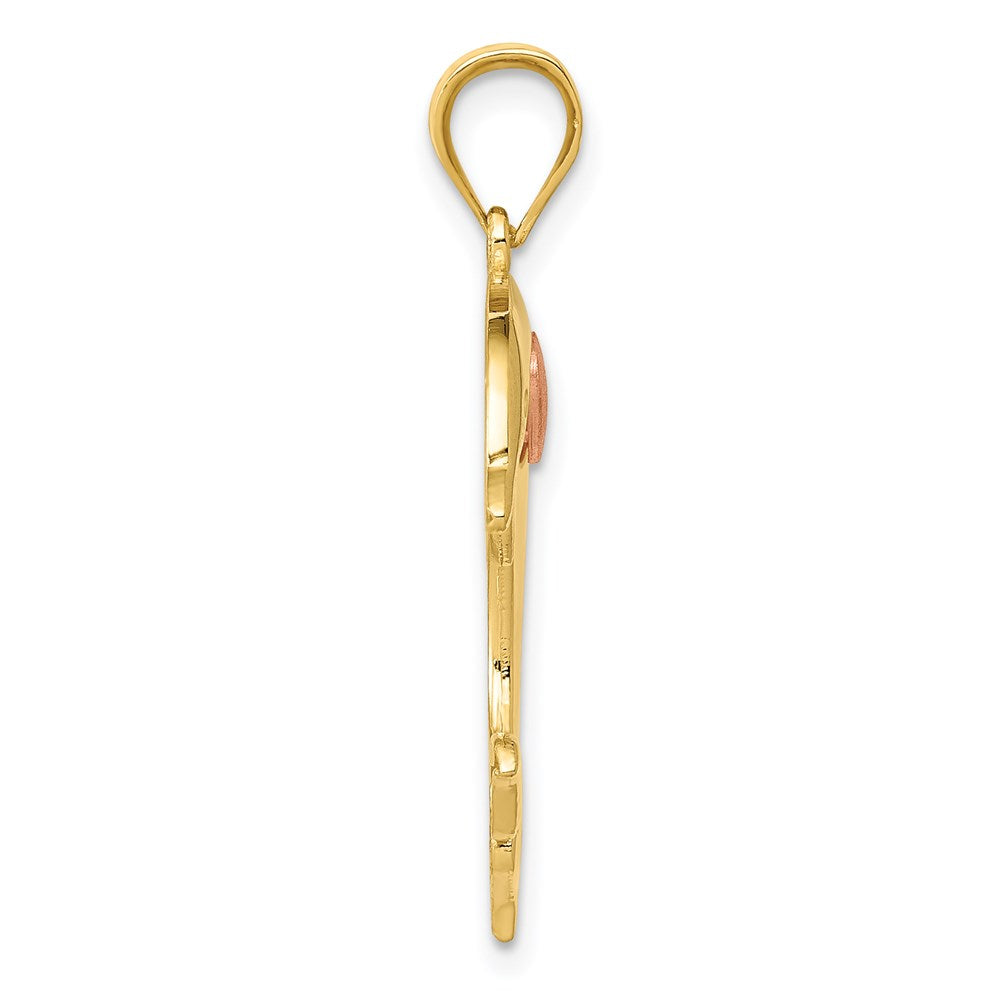 14K Bicolor Delfin mit Herz Anhänger
