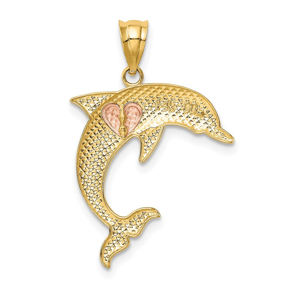 14K Bicolor Delfin mit Herz Anhänger