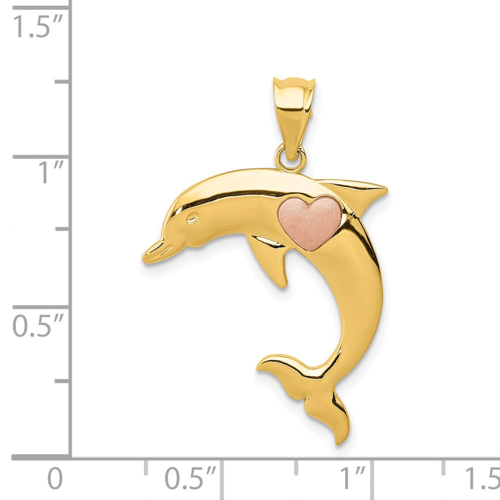 14K Bicolor Delfin mit Herz Anhänger