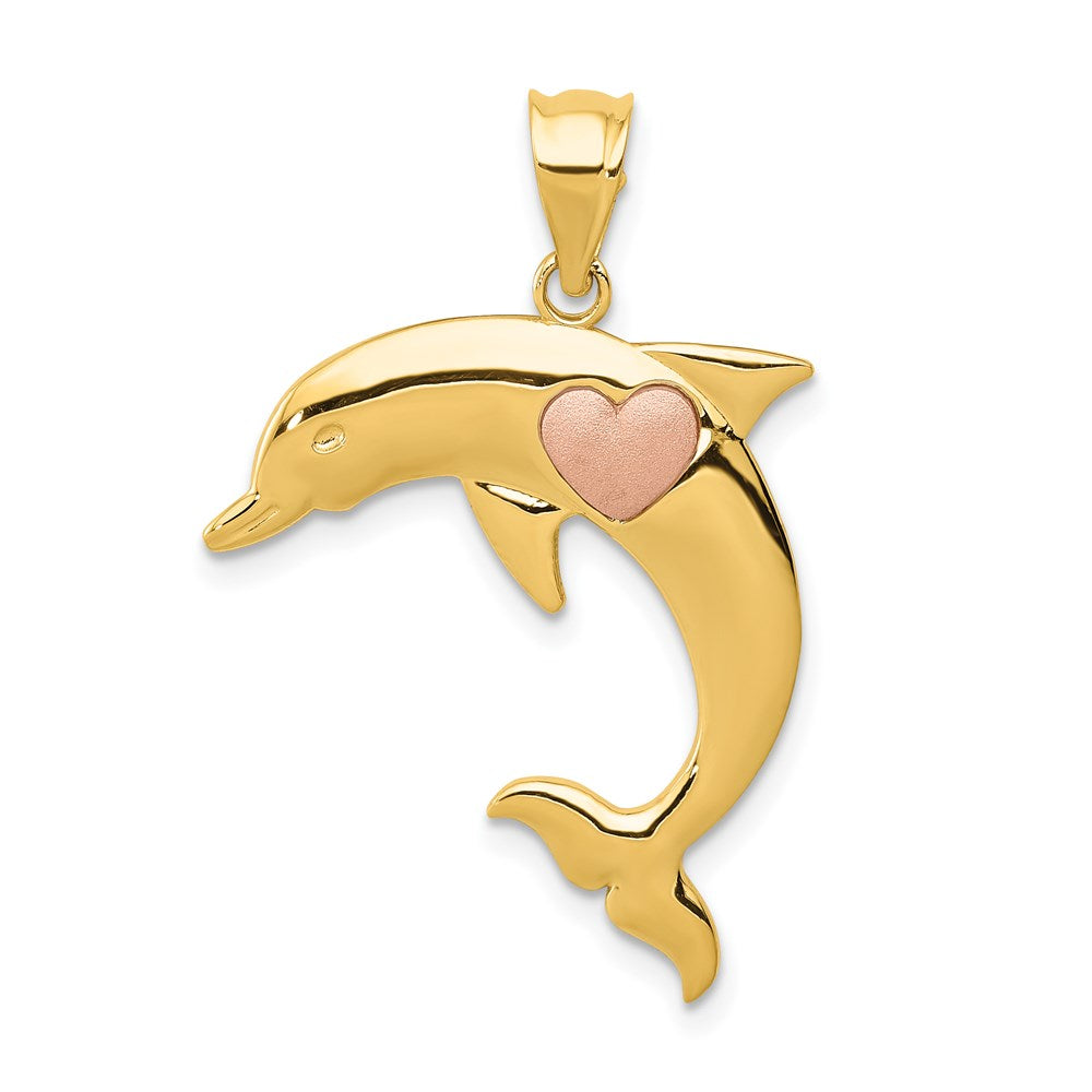 14K Bicolor Delfin mit Herz Anhänger