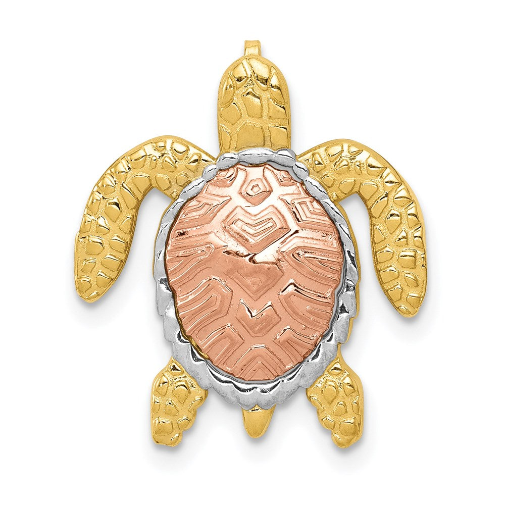 14K Bicolor-Gold mit Weißrhodium Schildkröten-Gleitanhänger